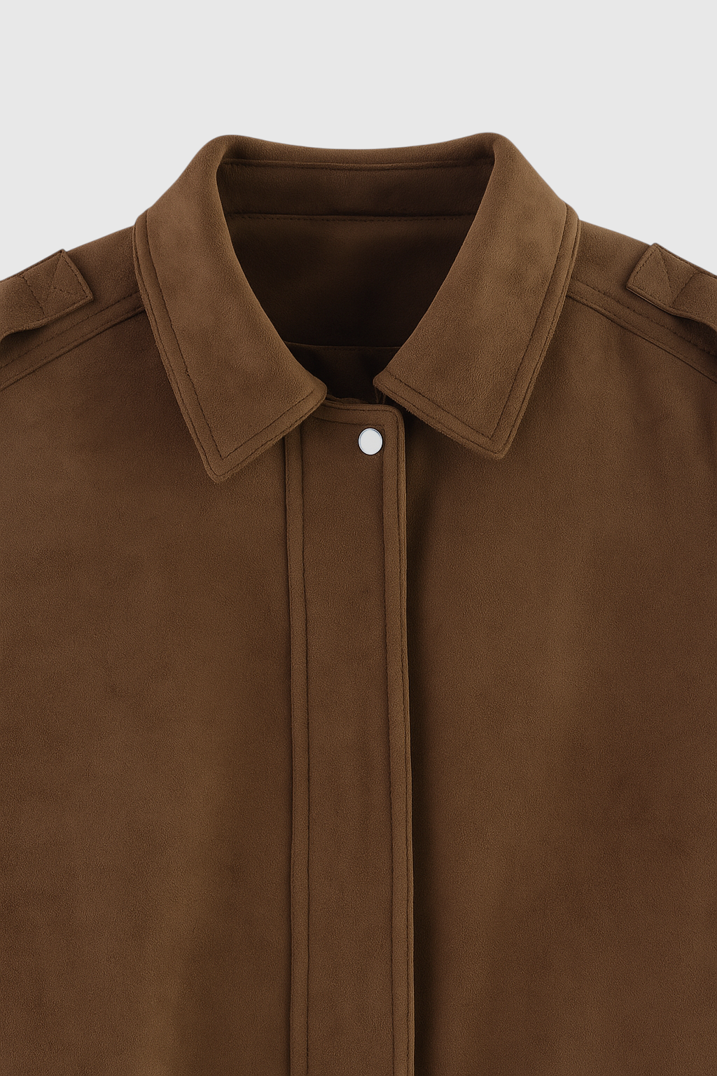 Victoria dark brown suede bomber jacket with zipper closure from Lumina Wear, featuring a stylish, fitted design and ribbed cuffs.