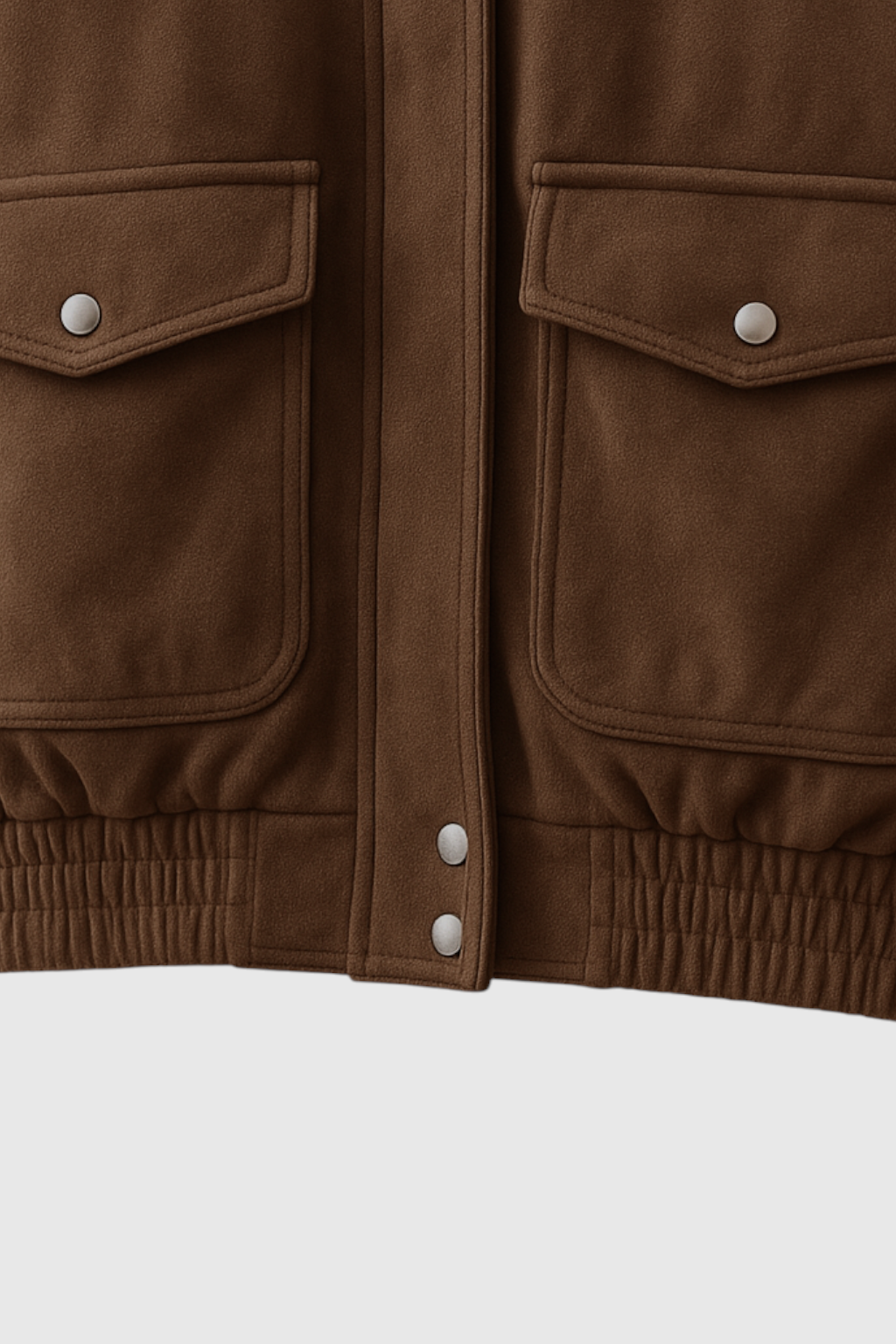 Victoria dark brown suede bomber jacket with zipper closure from Lumina Wear, featuring a stylish and fitted design.