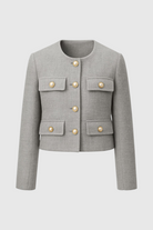 Victoria gray short jacket by Lumina Wear, featuring a chic, versatile style with a tailored fit and modern design.