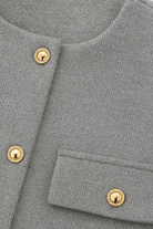 Victoria chic gray short jacket by Lumina Wear, stylish and versatile jacket shown in a close-up image.