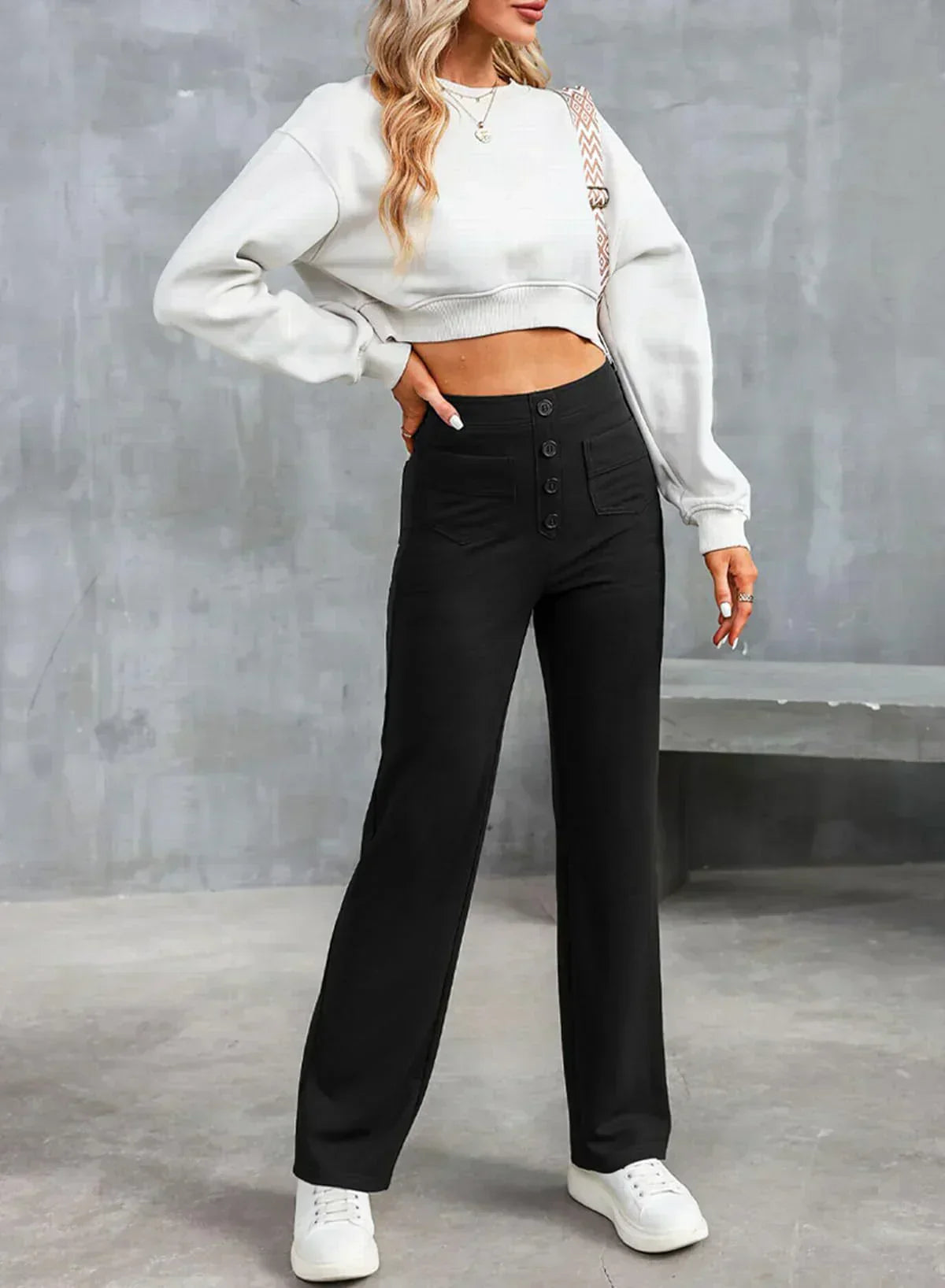 Victoria high-waisted trousers by Lumina Wear in stone green, featuring stretch fabric and a chic, tailored fit.