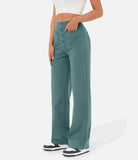 Victoria high-waisted trousers by Lumina Wear in stone green stretch fabric, showcasing a tailored fit and modern style.
