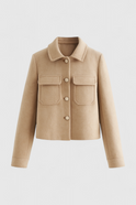 Victoria women's khaki windbreaker jacket with lapel collar by Lumina Wear, featuring a stylish, lightweight design.