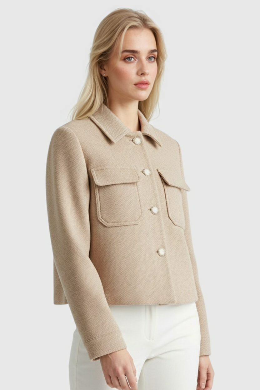 Victoria women's khaki windbreaker jacket with lapel collar by Lumina Wear, stylish lightweight windbreaker for women.