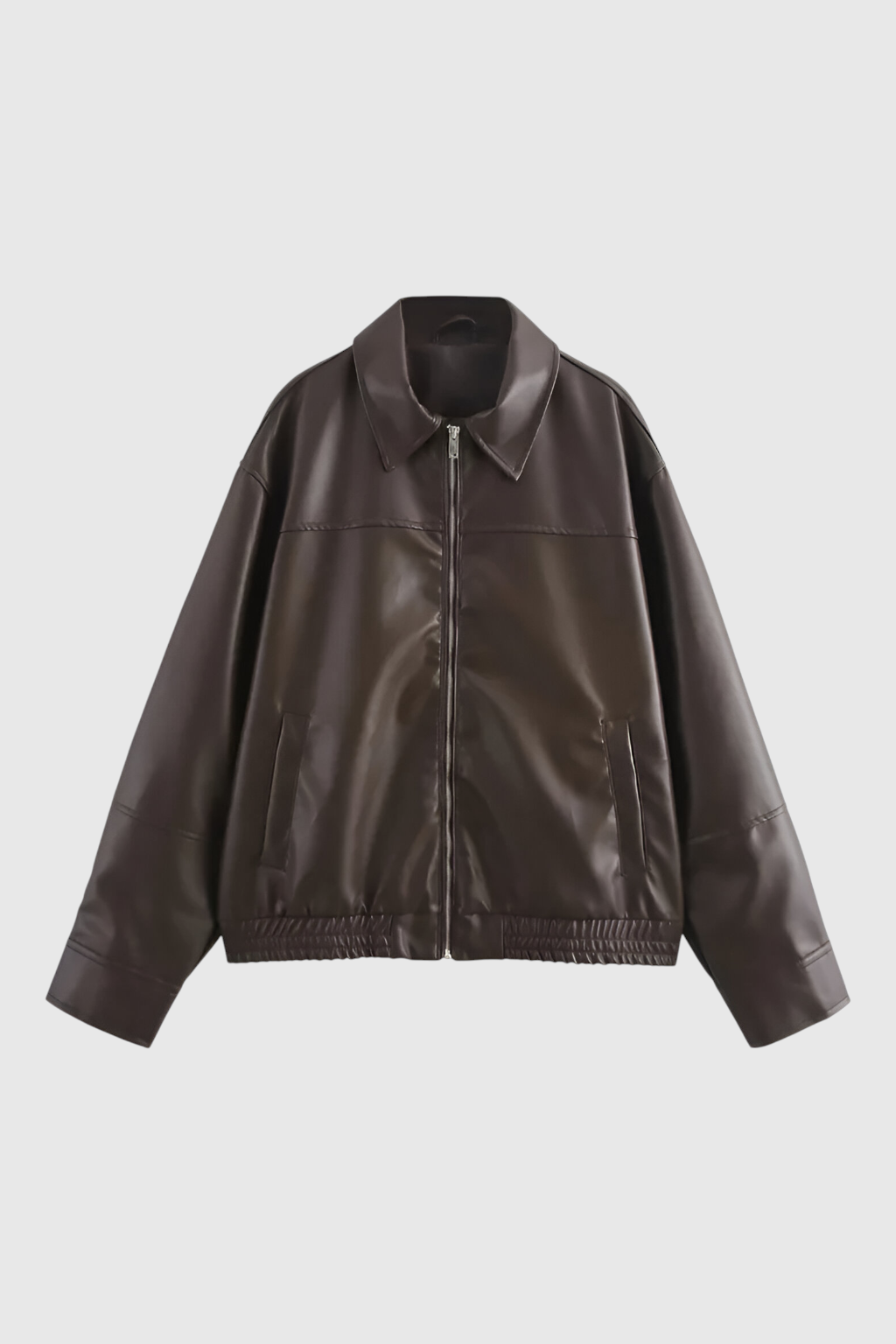Brown loose-fit aviator jacket for women by Lumina Wear, featuring a stylish collar and casual design.