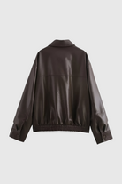 Brown Victoria women's loose fit aviator jacket by Lumina Wear, showcasing stylish collar and zipper details.