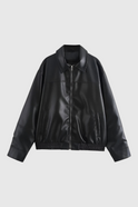 Brown loose fit aviator jacket for women by Lumina Wear, featuring a stylish and comfortable design with a front zipper and collar.