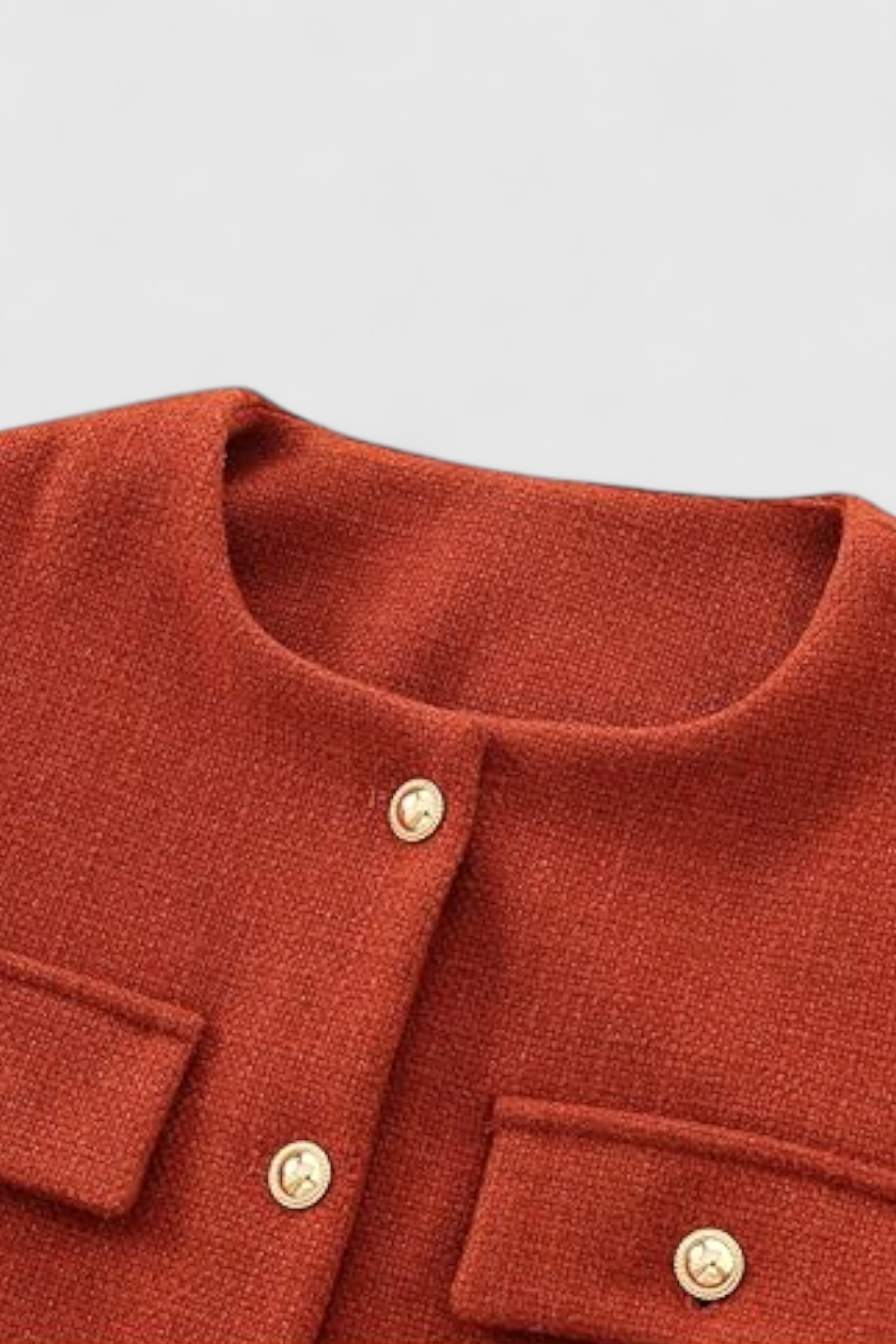 Lumina Wear Victoria women's short jacket in vibrant orange-red, stylish and versatile for casual or dressy looks.
