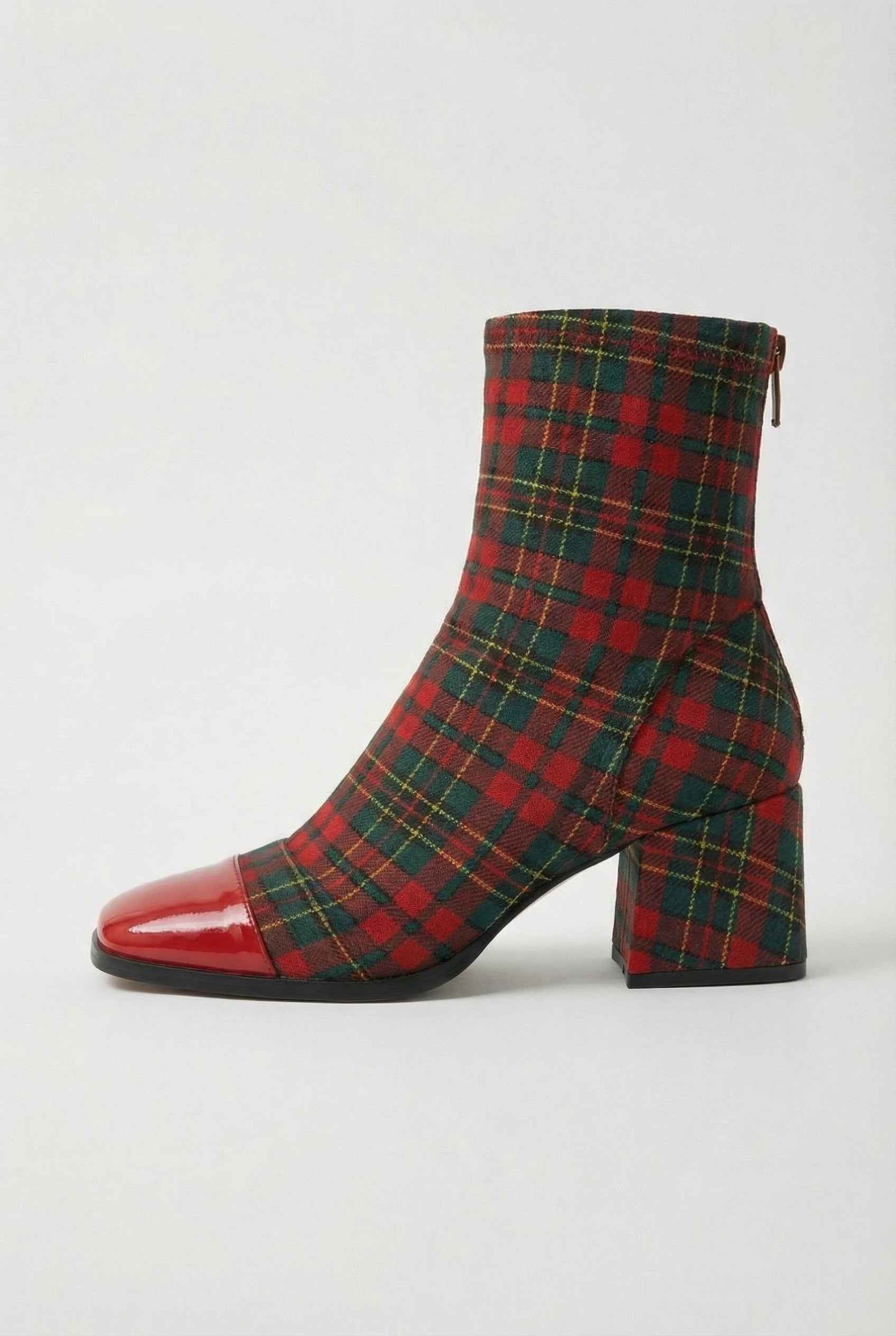 Victoria Lumina red and green mid-calf boots with durable sole, stylish footwear with vibrant color blocking and sturdy design.