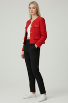 Lumina Wear women's Victoria red short jacket with versatile style, featuring a chic design and tailored fit.