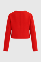 Red women's short jacket by Lumina Wear, Victoria style, featuring versatile and chic design for stylish everyday wear.
