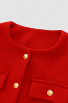 Red women's short jacket from Lumina Wear named Victoria, featuring chic style and versatile design.
