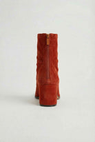 Red Victoria Lumina women's mid-calf boots featuring a chic retro style and bold statement heel.