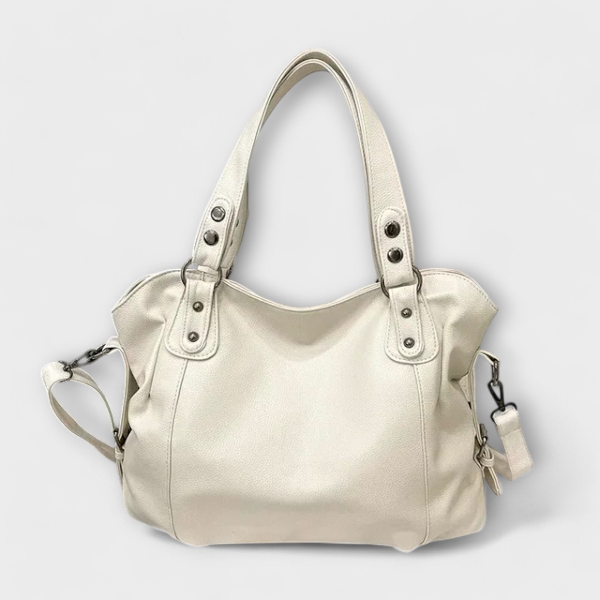Lumina Wear Victoria chic structured hobo shoulder bag with dual straps in beige, featuring a stylish design and spacious interior.