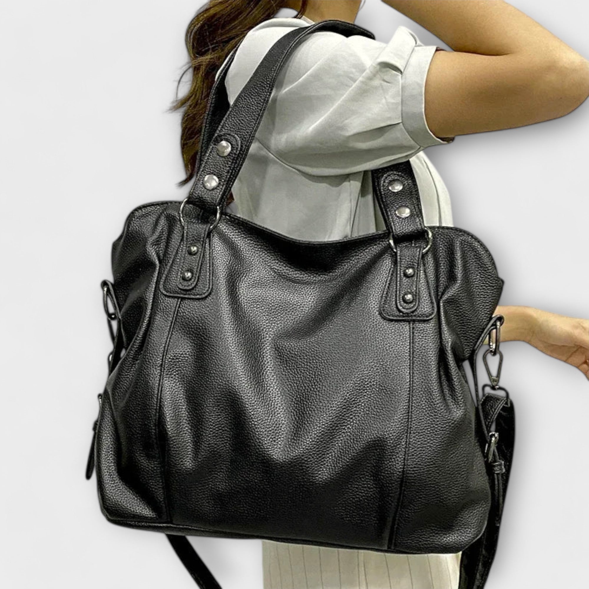 Lumina Wear Victoria beige structured hobo shoulder bag with dual straps, featuring a chic design and spacious interior.