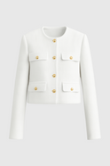 Lumina Wear Victoria white tailored short jacket with versatile style, shown on model with clean, modern design and structured fit.