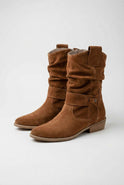 Lumina Wear Victoria yellow-brown retro suede ankle boots for women with sturdy sole, stylish and comfortable footwear.