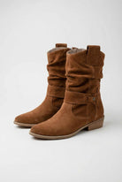 Victoria Lumina women's tan retro suede ankle boots with sturdy soles, featuring a chic design and stylish ankle height.