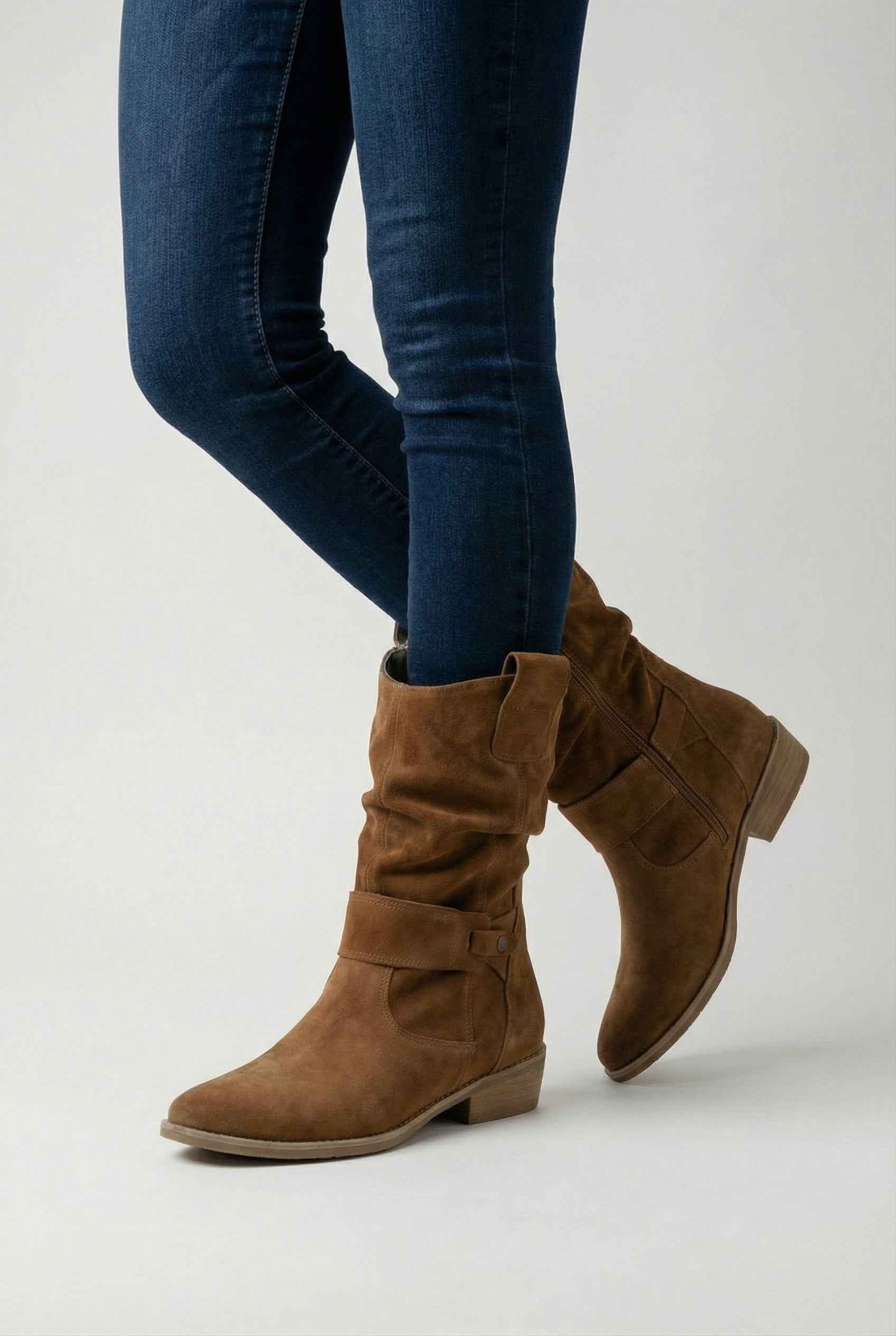Victoria women's tan retro suede ankle boots with sturdy soles by Lumina Wear, showing the stylish boot with a yellow-brown finish.