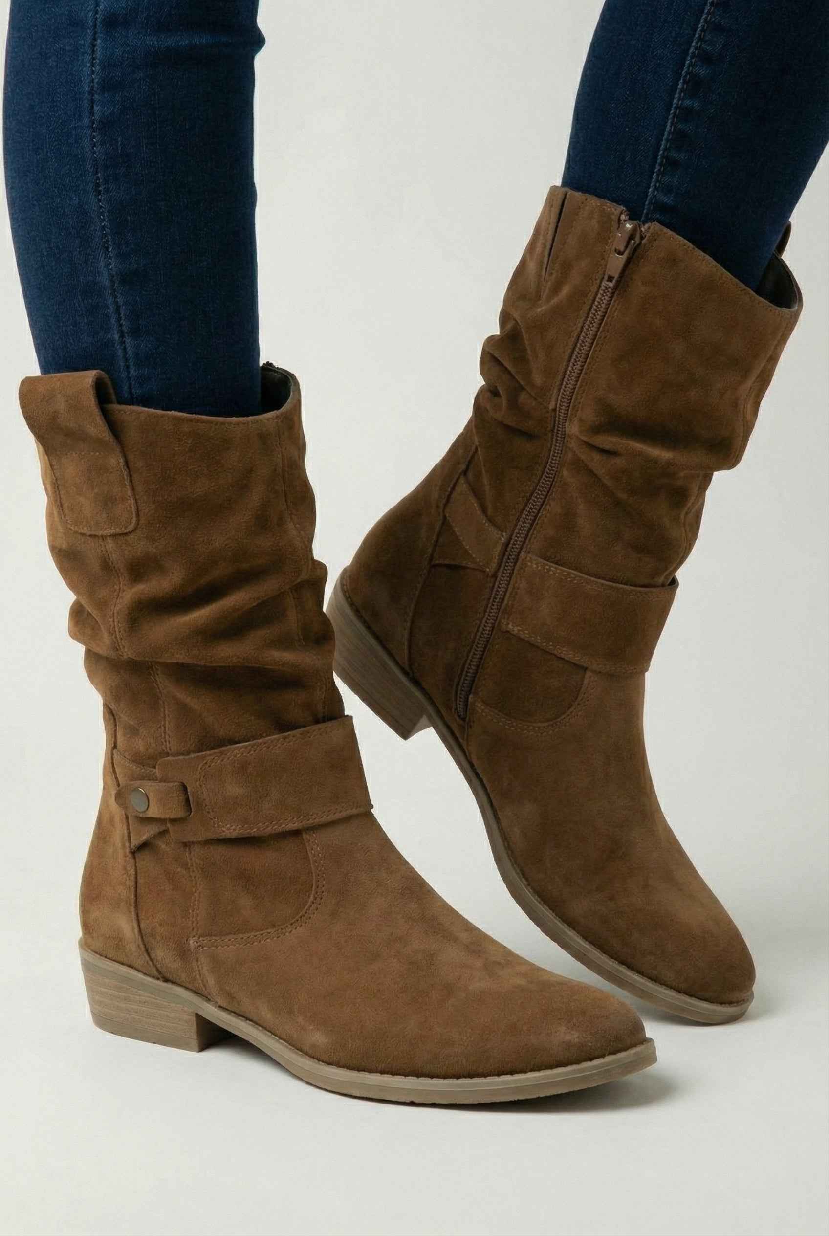 Victoria Chic Tan Retro Suede Ankle Boots for Women by Lumina Wear, featuring a sturdy sole and stylish retro design.