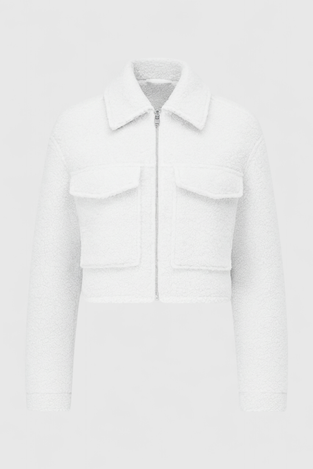 Lumina Wear Victoria white zip jacket with vintage lapel, stylish and casual outerwear, front zipper, fitted design.