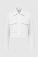 Victoria white zip jacket with vintage lapel by Lumina Wear, featuring a stylish collar and modern design.