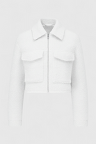 Lumina Wear Victoria white zip jacket with vintage lapel, stylish and casual outerwear, front zipper, fitted design.