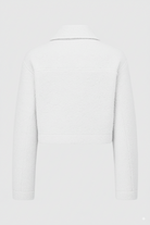 Victoria white zip jacket with vintage lapel from Lumina Wear, stylish lightweight jacket with classic design and modern details.