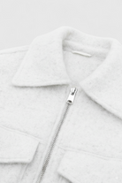 Lumina Wear Victoria white zip jacket with vintage lapel, stylish and casual outerwear for women.