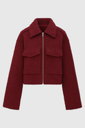Wine red Lumina Wear Victoria zip-up jacket with vintage lapel, stylish women's jacket with a chic, modern design.