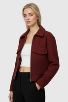 Victoria white zip-up jacket with vintage lapel by Lumina Wear, stylish women's coat featuring a modern design.