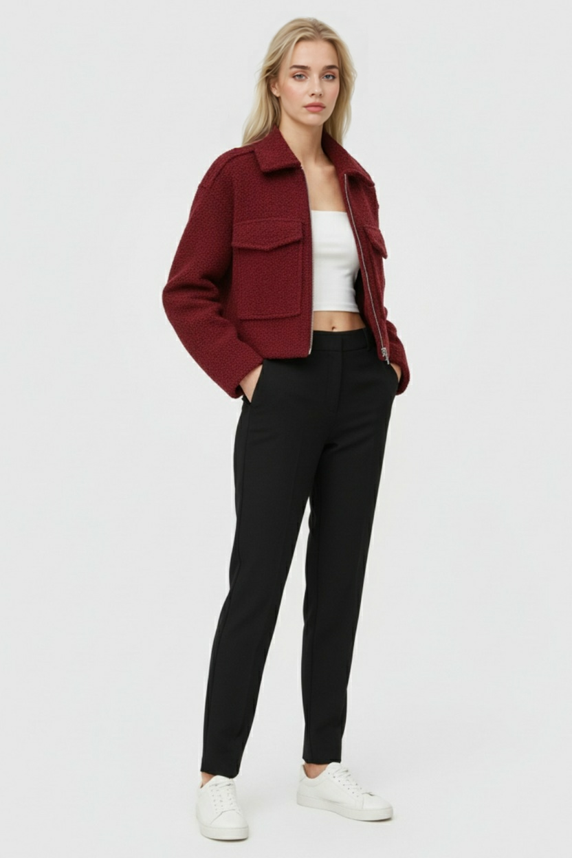 Victoria white zip-up jacket with vintage lapel from Lumina Wear, stylish women's coat perfect for casual or semi-formal wear.