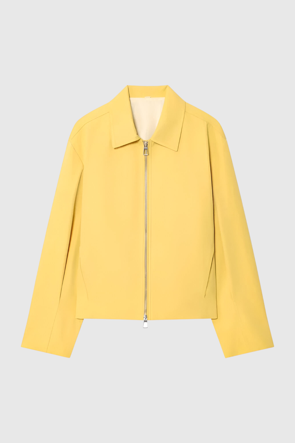 Victoria yellow casual bomber jacket with zipper by Lumina Wear, featuring a stylish relaxed fit and zip closure.