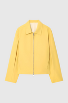 Victoria yellow casual bomber jacket with zipper by Lumina Wear, featuring a stylish relaxed fit and zip closure.