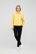 Victoria yellow casual bomber jacket with zipper from Lumina Wear, featuring a stylish, relaxed fit and lightweight design.