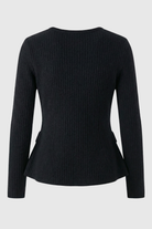 Lumina Wear Victoria cozy black knit cardigan with ribbed details, women's long-sleeve knitwear, stylish and comfortable.