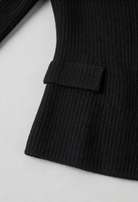 Victoria Lumina black knit cardigan with ribbed details, women's cozy knitwear, long sleeves and open-front design.