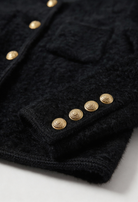 Lumina Wear Victoria cozy black long cardigan sweater with open front design, soft knit fabric, and relaxed fit.