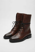 Victoria cozy brown lace-up ankle boots with chic detailing from Lumina Wear, featuring dark brown leather and stylish design.