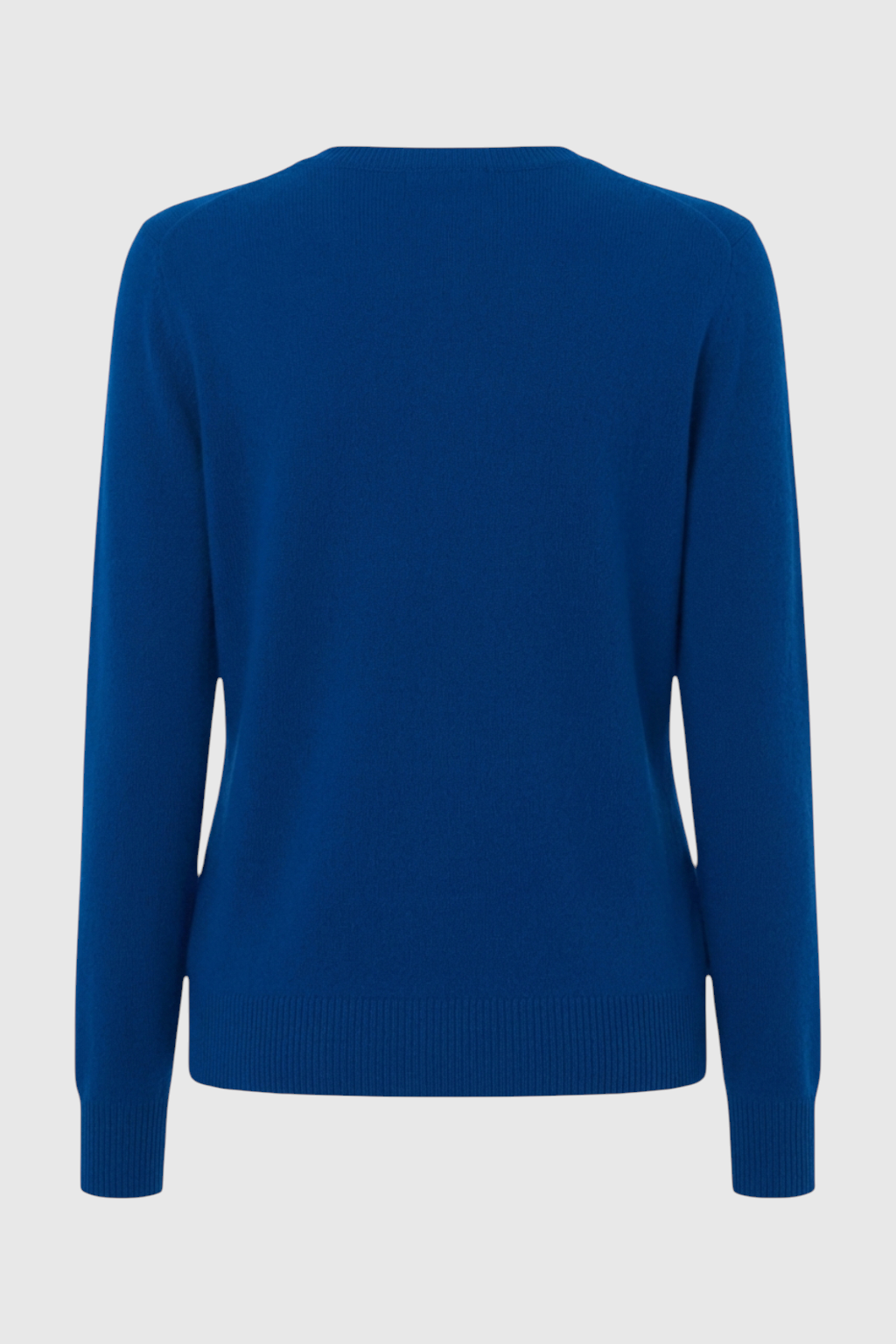 Dark blue Victoria Lumina Wear V-neck sweater with a cozy fit, featuring a flattering silhouette and soft knit texture.
