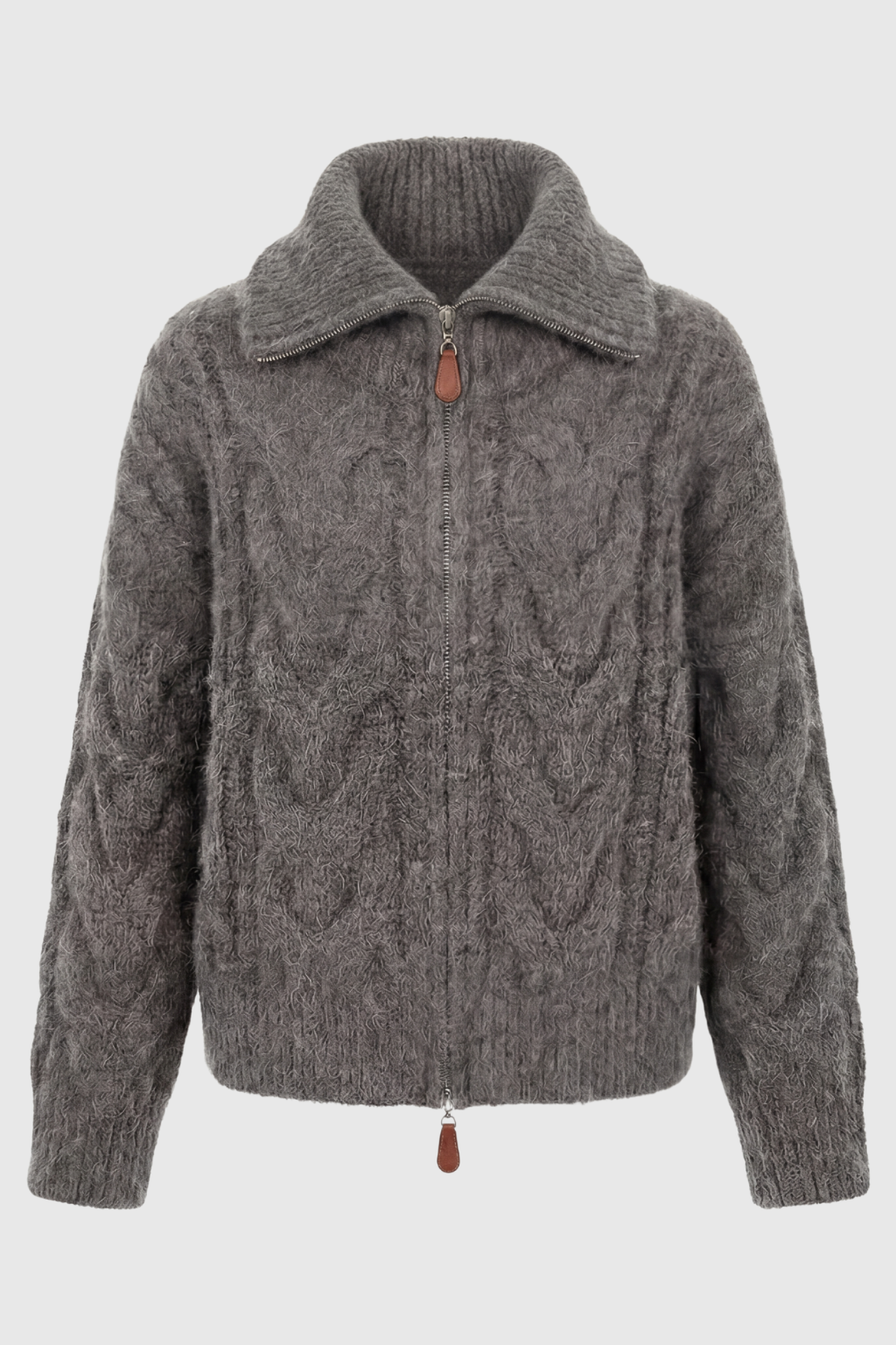 Victoria gray cardigan sweater with zipper detail from Lumina Wear, featuring a cozy fit and casual style.