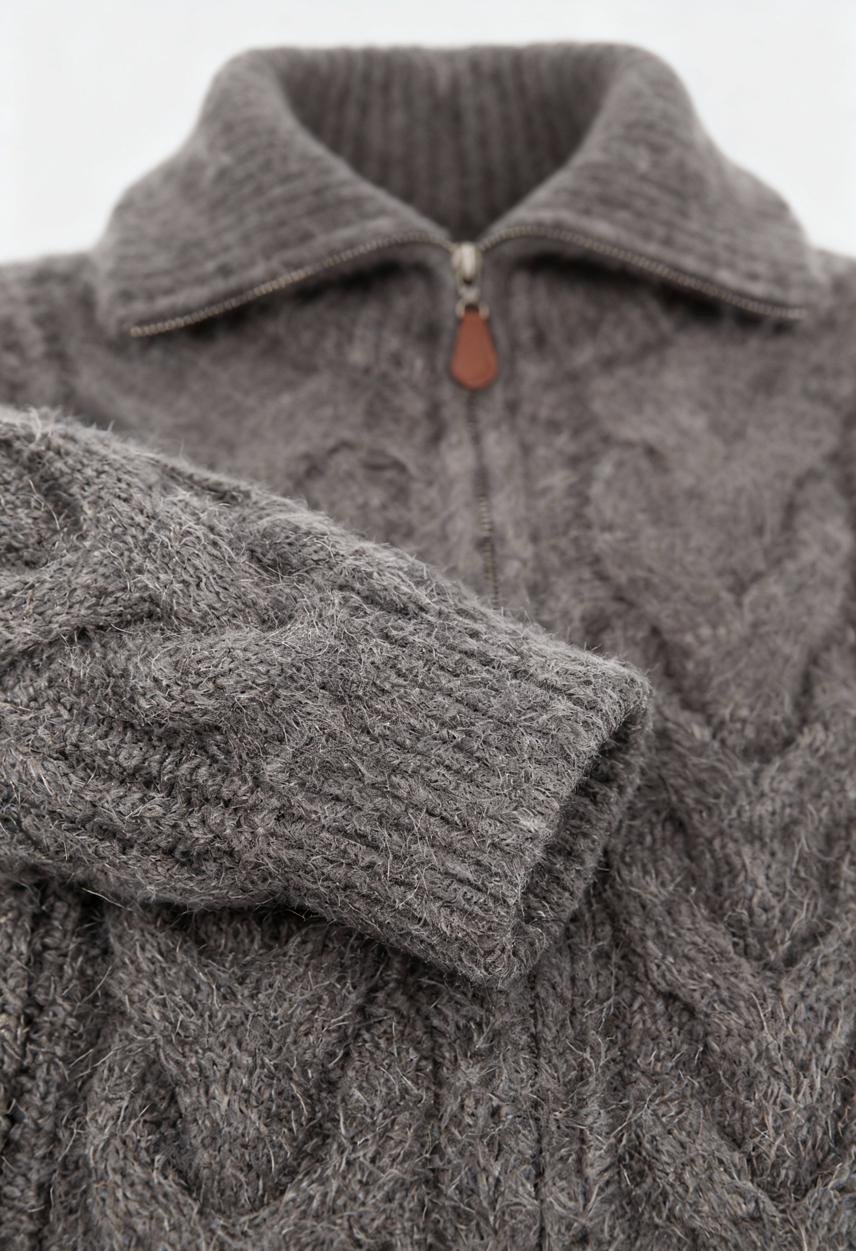 Victoria cozy gray cardigan sweater with zipper detail from Lumina Wear, featuring a soft knit and front zipper for a stylish look.