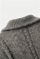 Victoria cozy gray cardigan sweater with zipper detail from Lumina Wear, shown with a front view highlighting the soft fabric and zip accents.