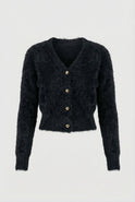 Lumina Wear Victoria long black cardigan sweater with open front design, cozy and stylish for casual wear.