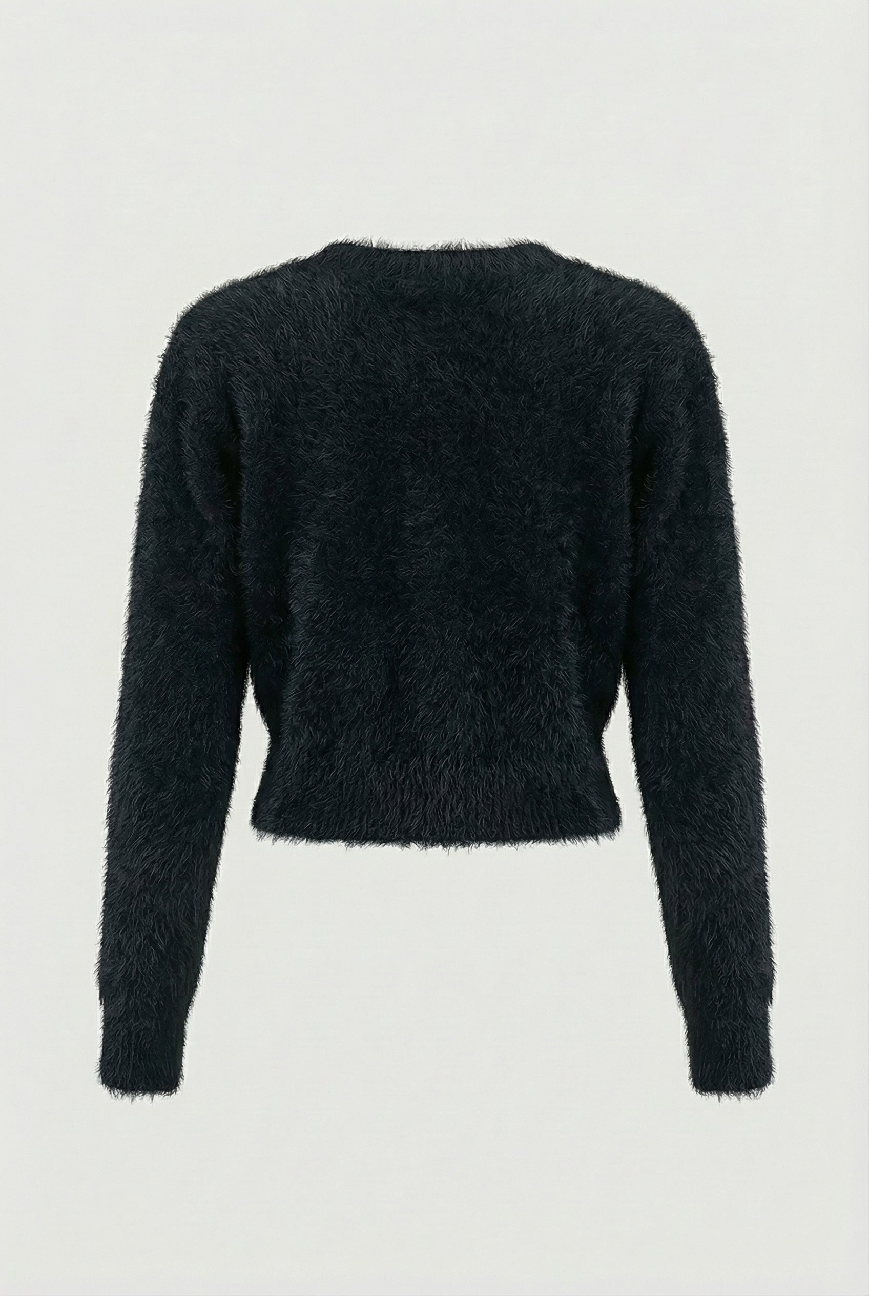 Victoria cozy long black cardigan sweater with open front design from Lumina Wear, featuring a relaxed fit and soft knit texture.