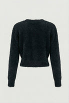 Victoria cozy long black cardigan sweater with open front design from Lumina Wear, featuring a relaxed fit and soft knit texture.