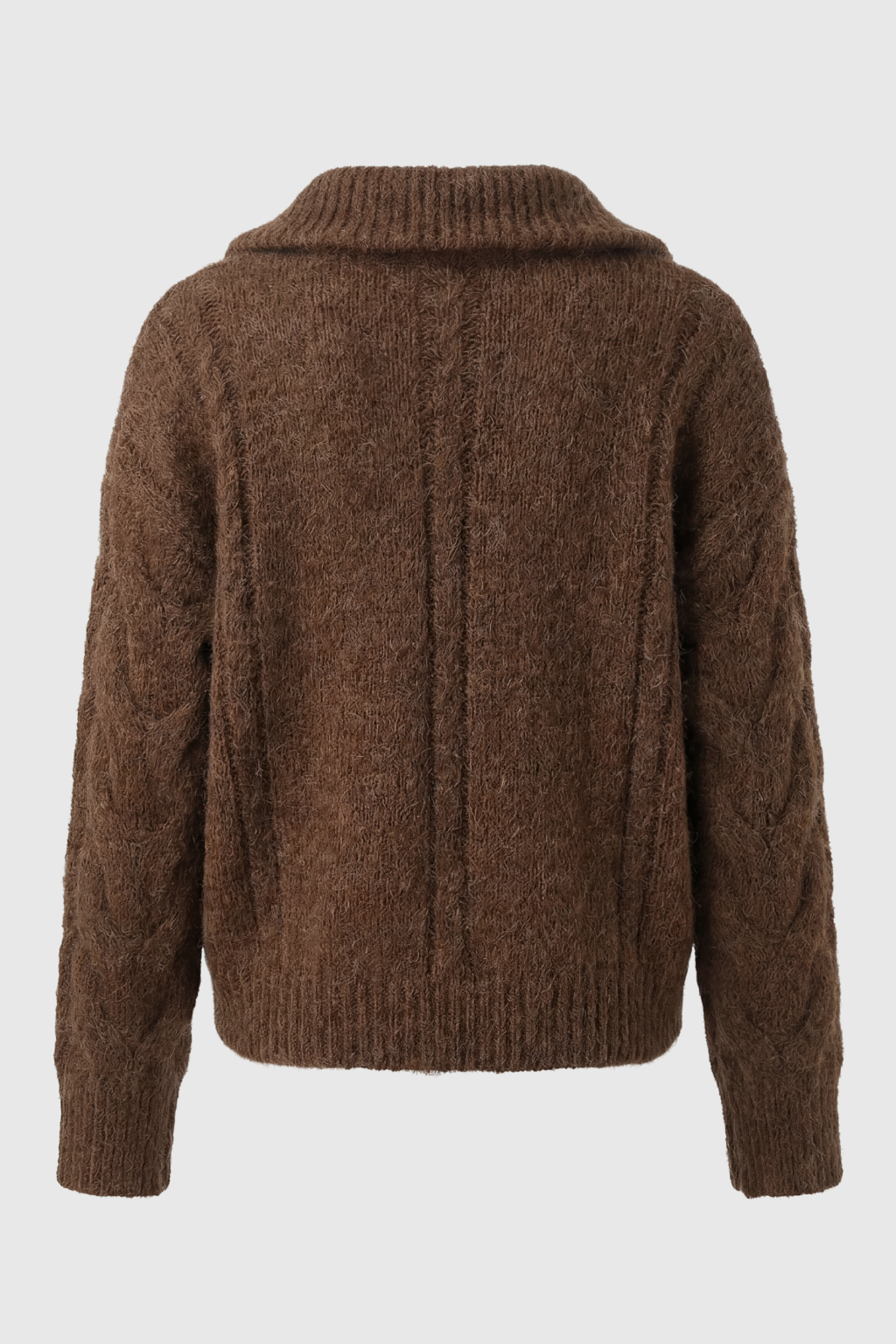 Victoria cozy long cardigan sweater with zipper closure by Lumina Wear, featuring soft knit fabric and relaxed fit.