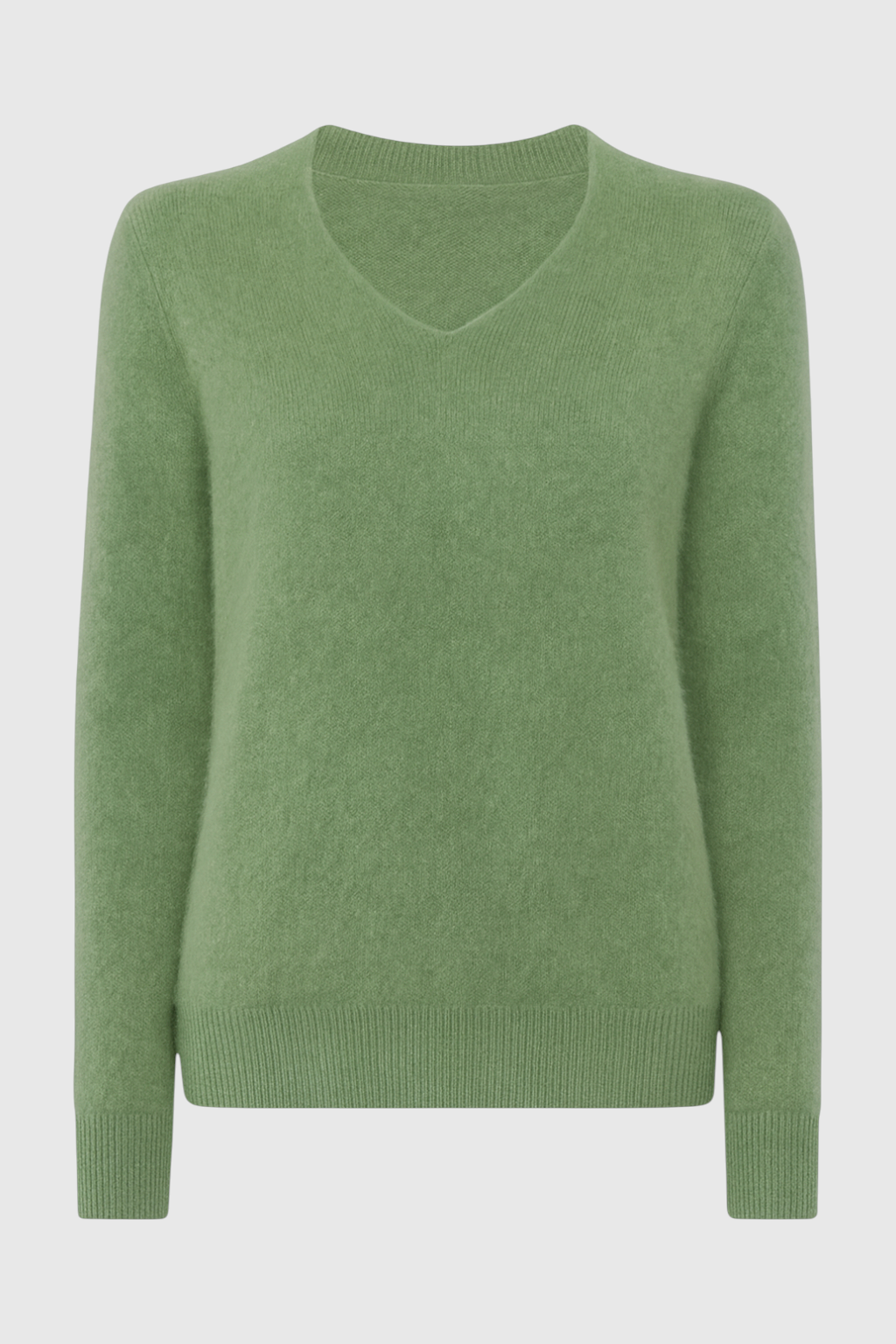 Olive green Lumina Wear Victoria cozy sweater with a flattering V-neck, soft knit fabric, and relaxed fit.