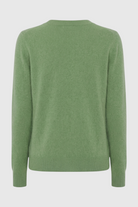 Olive green Lumina Wear Victoria cozy sweater with flattering V-neck, soft knit fabric, and comfortable fit.