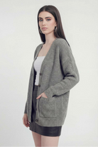 Grey Lumina Wear Victoria oversized long cardigan with ribbed detailing, cozy and relaxed fit, perfect for layering.
